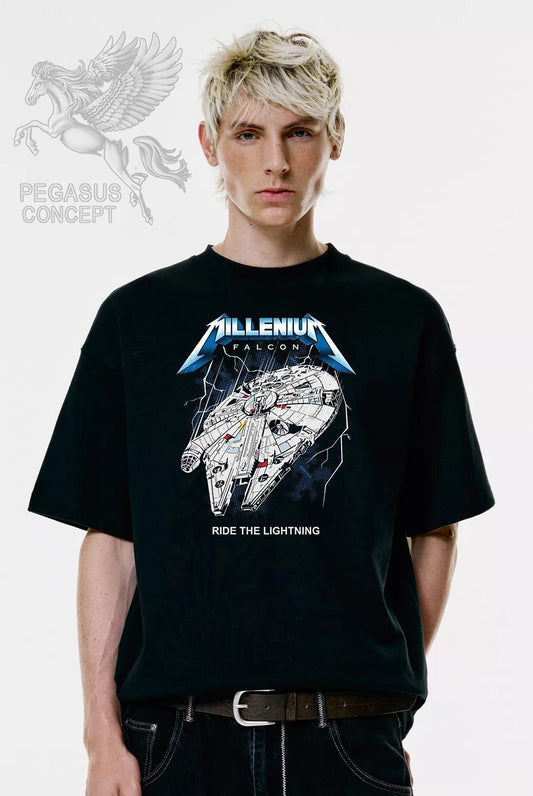 Μπλούζα μακό Premium ποιότητας σε χρώμα μαύρο με τύπωμα Star Wars Millenium Falcon