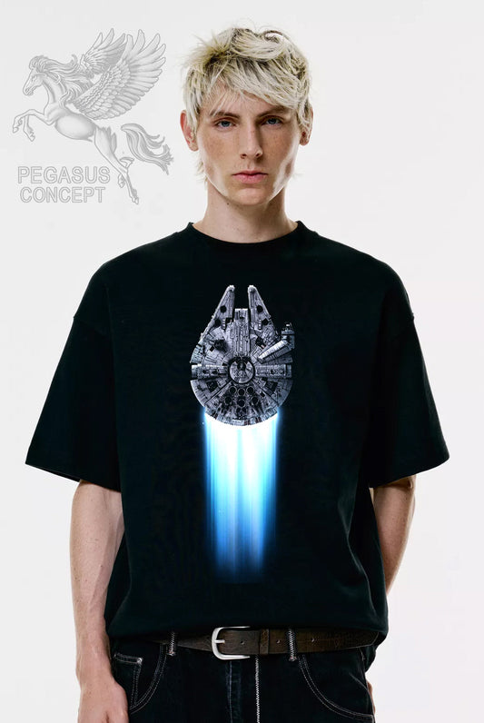 Μπλούζα μακό Premium ποιότητας σε χρώμα μαύρο με τύπωμα Star Wars Millenium Falcon