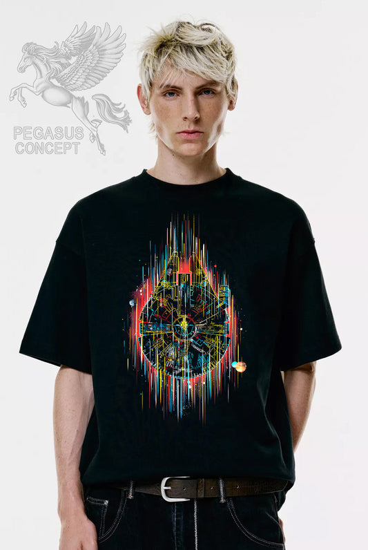 Μπλούζα μακό Premium ποιότητας σε χρώμα μαύρο με τύπωμα Star Wars Millenium Falcon