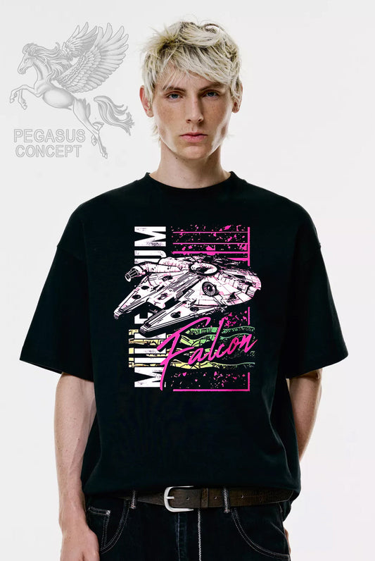 Μπλούζα μακό Premium ποιότητας σε χρώμα μαύρο με τύπωμα Star Wars Millenium Falcon