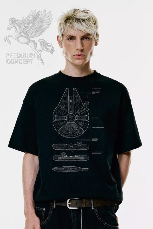 Μπλούζα μακό Premium ποιότητας σε χρώμα μαύρο με τύπωμα Star Wars Millenium Falcon