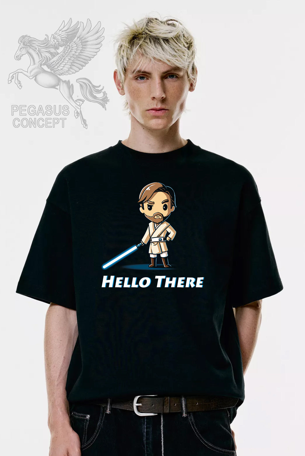 Μπλούζα μακό Premium ποιότητας σε χρώμα μαύρο με τύπωμα Star Wars Hello There Obi Wuan