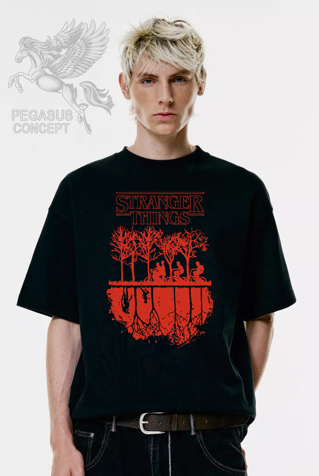 Μπλούζα μακό Premium ποιότητας σε χρώμα μαύρο με τύπωμα Stranger Things