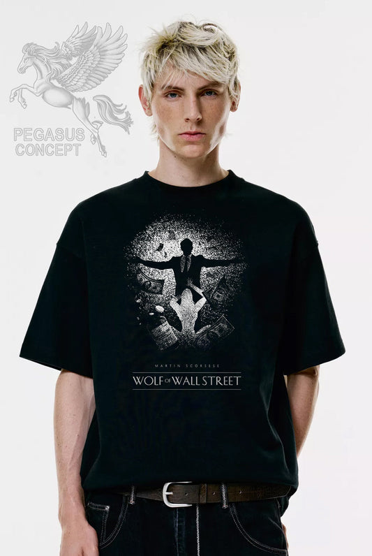 Μπλούζα μακό Premium ποιότητας σε χρώμα μαύρο με τύπωμα The wolf of wall Street