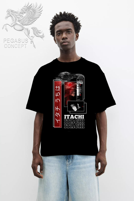 Μπλούζα μακό Premium ποιότητας σε χρώμα μαύρο με τύπωμα Itachi