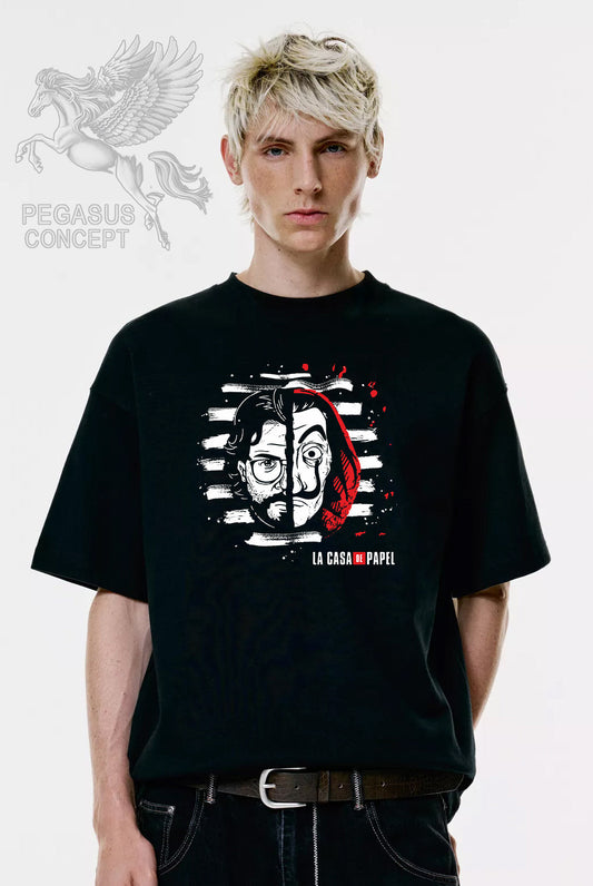 Μπλούζα μακό Premium ποιότητας σε χρώμα μαύρο με τύπωμα La casa del papel