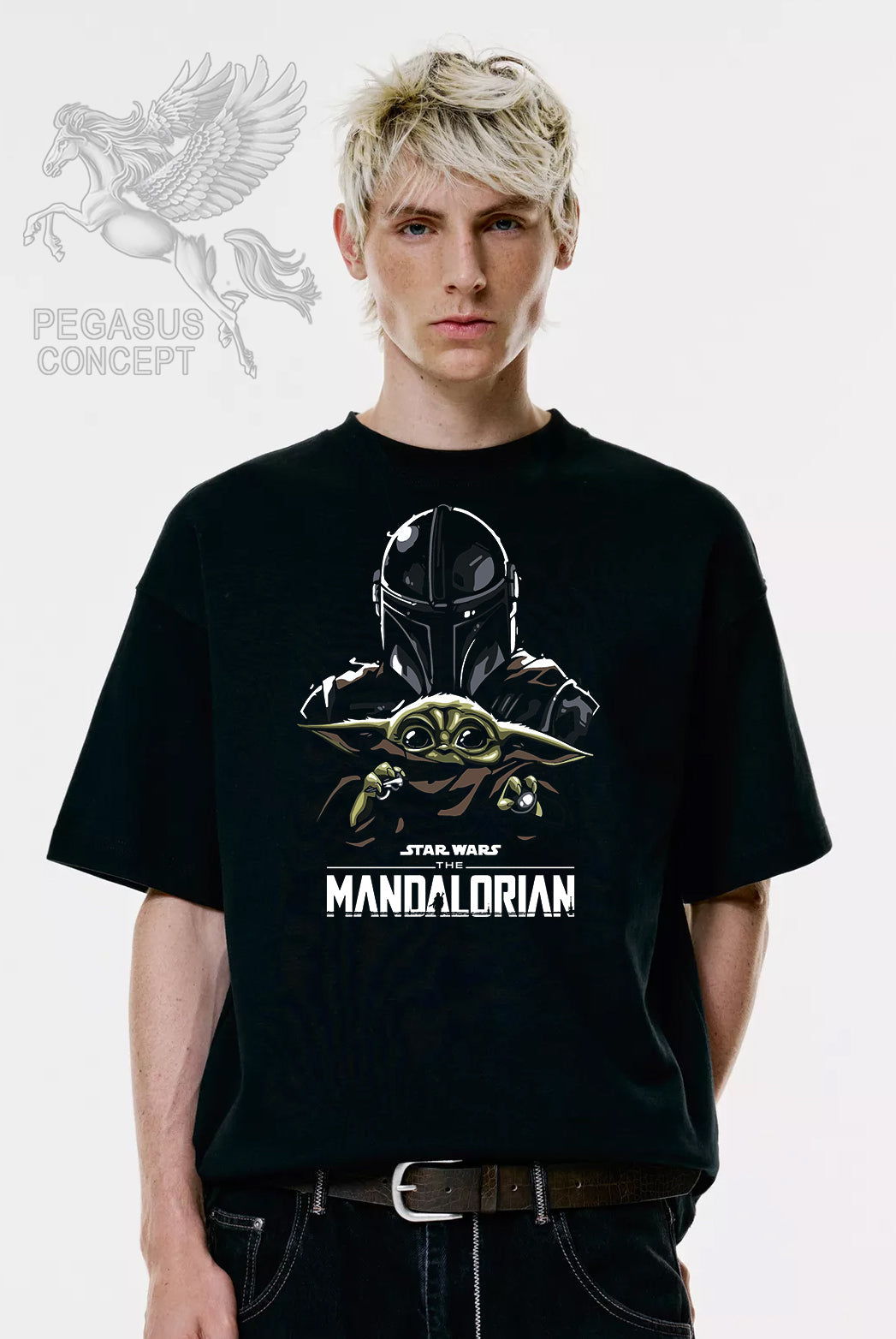 Μπλούζα μακό Premium ποιότητας σε χρώμα μαύρο με τύπωμα Star Wars Mandalorian & Joda