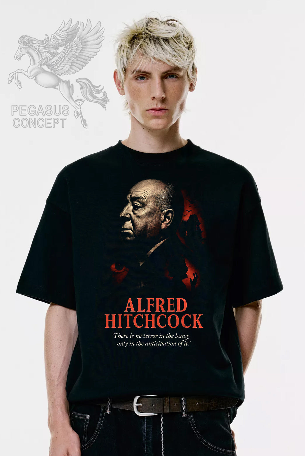 Μπλούζα μακό Premium ποιότητας σε χρώμα μαύρο με τύπωμα Alfred Hitchock