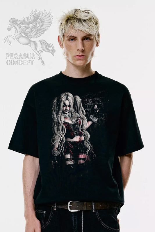 Μπλούζα μακό Premium ποιότητας σε χρώμα μαύρο με τύπωμα Harley Queen