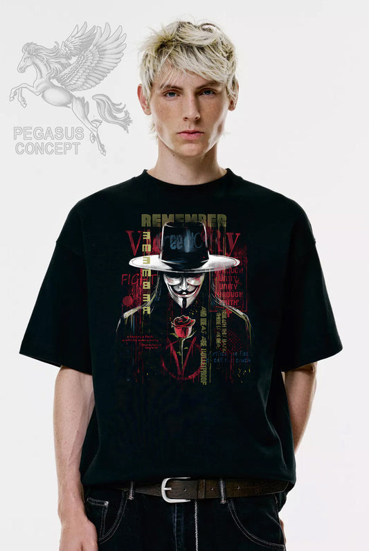 Μπλούζα μακό Premium ποιότητας σε χρώμα μαύρο με τύπωμα V for Vendeta