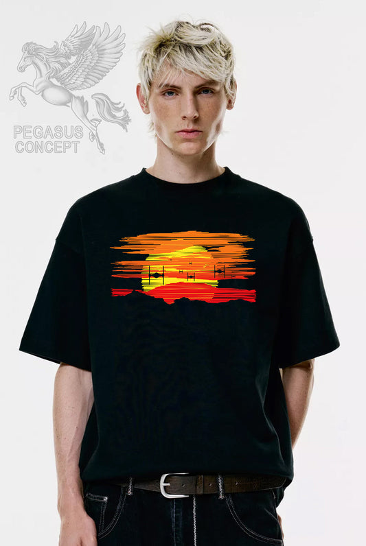 Μπλούζα μακό Premium ποιότητας σε χρώμα μαύρο με τύπωμα Star Wars Sunset Empire Fighters