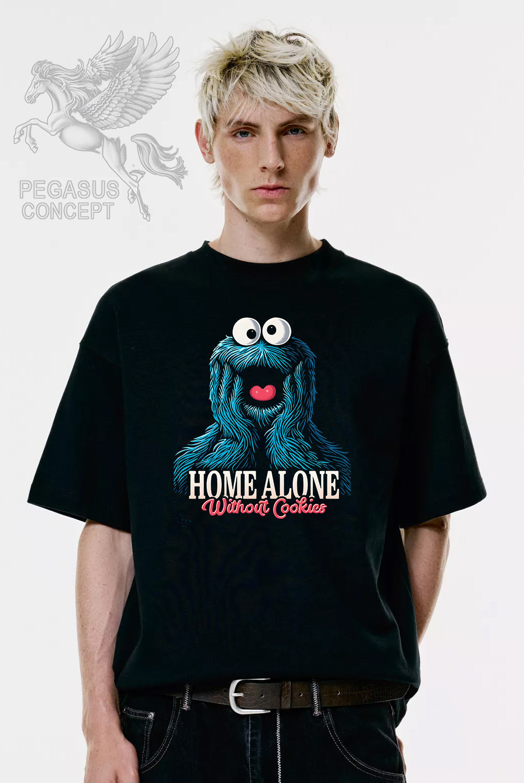 Μπλούζα μακό Premium ποιότητας σε χρώμα μαύρο με τύπωμα Sesame street- Home Alone