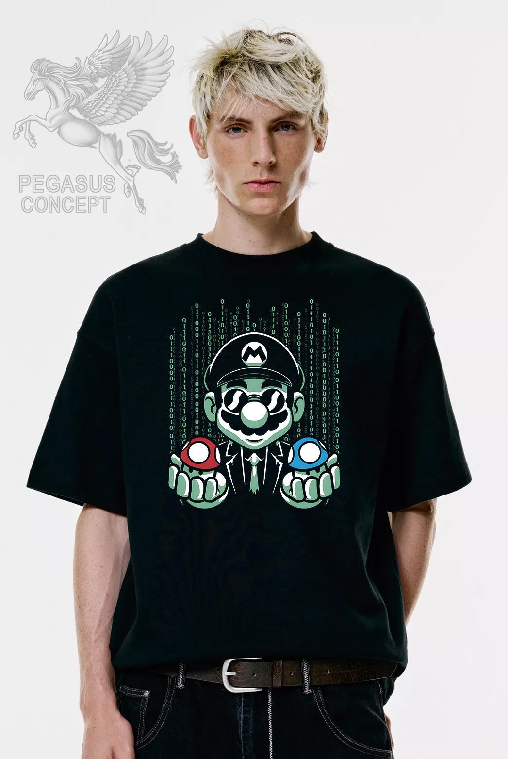 Μπλούζα μακό Premium ποιότητας σε χρώμα μαύρο με τύπωμα Supermario Matrix