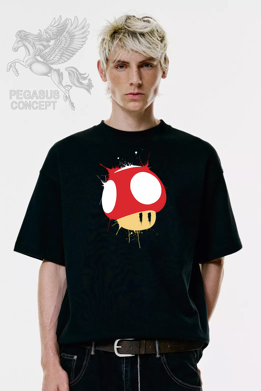 Μπλούζα μακό Premium ποιότητας σε χρώμα μαύρο με τύπωμα Supermarioa art