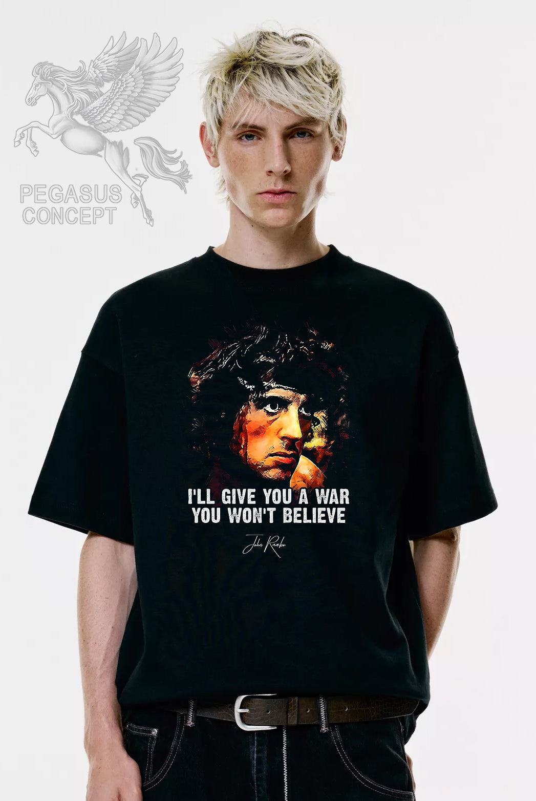 Μπλούζα μακό Premium ποιότητας σε χρώμα μαύρο με τύπωμα John Rambo