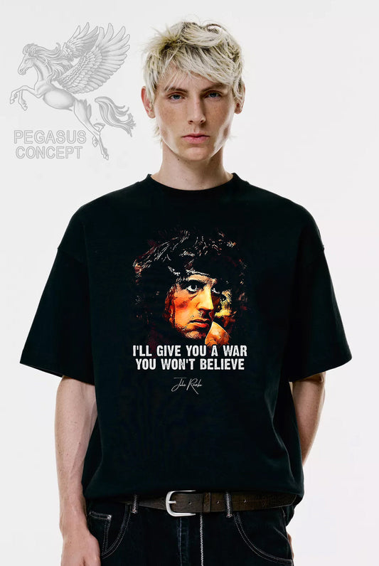 Μπλούζα μακό Premium ποιότητας σε χρώμα μαύρο με τύπωμα John Rambo