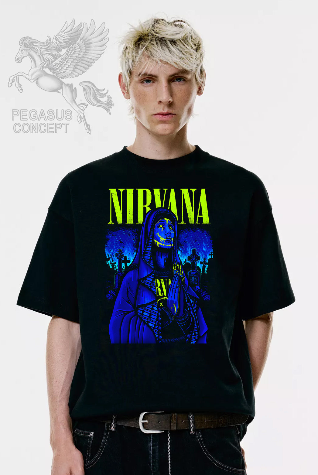 Μπλούζα μακό Premium ποιότητας σε χρώμα μαύρο με τύπωμα Nirvana