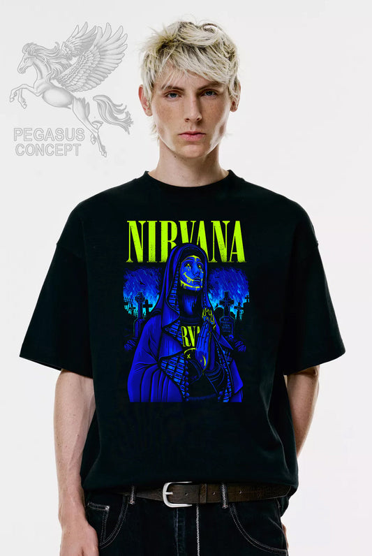 Μπλούζα μακό Premium ποιότητας σε χρώμα μαύρο με τύπωμα Nirvana