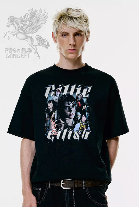 Μπλούζα μακό Premium ποιότητας σε χρώμα μαύρο με τύπωμα Billie Eilish