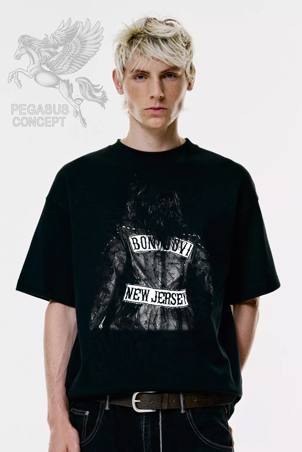 Μπλούζα μακό Premium ποιότητας σε χρώμα μαύρο με τύπωμα Bon Jovi - New Jersey