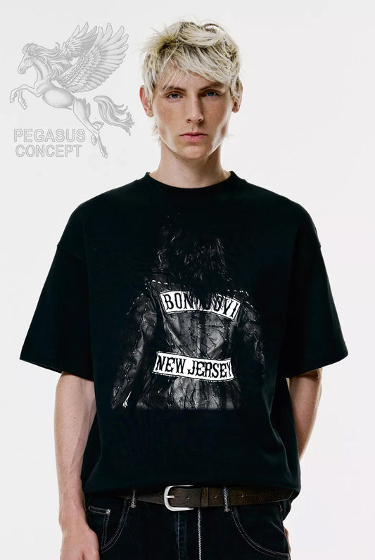 Μπλούζα μακό Premium ποιότητας σε χρώμα μαύρο με τύπωμα Bon Jovi - New Jersey