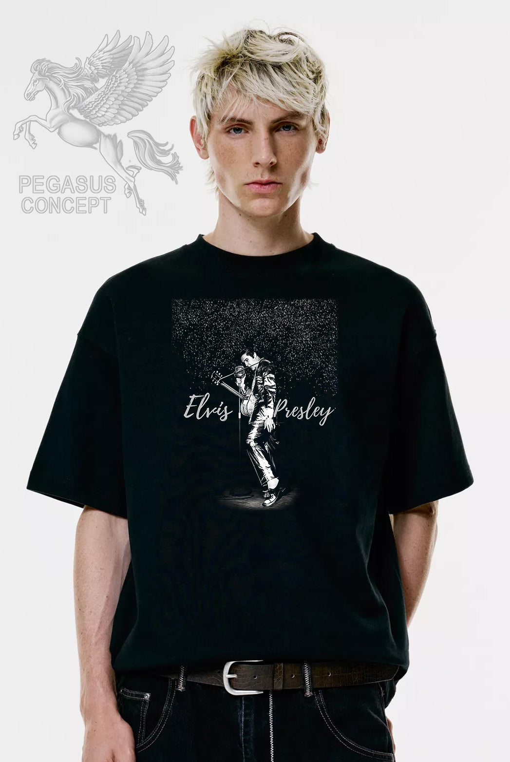 Μπλούζα μακό Premium ποιότητας σε χρώμα μαύρο με τύπωμα Elvis Pristley