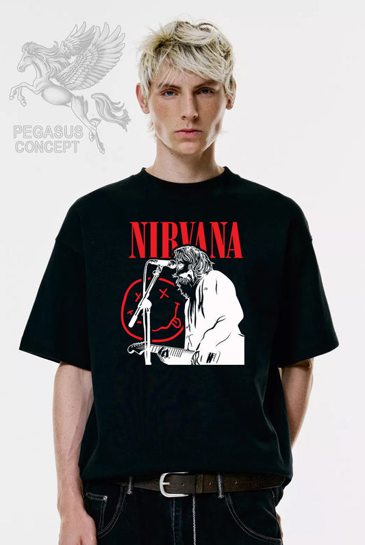 Μπλούζα μακό Premium ποιότητας σε χρώμα μαύρο με τύπωμα Nirvana