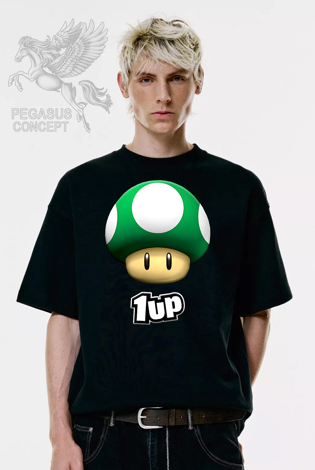 Μπλούζα μακό Premium ποιότητας σε χρώμα μαύρο με τύπωμα Supermario 1up