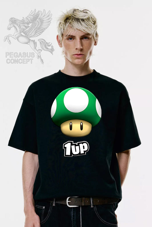 Μπλούζα μακό Premium ποιότητας σε χρώμα μαύρο με τύπωμα Supermario 1up