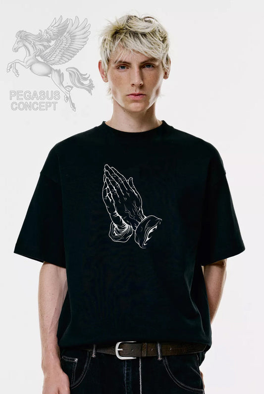 Μπλούζα μακό Premium ποιότητας σε χρώμα μαύρο με τύπωμα Pray