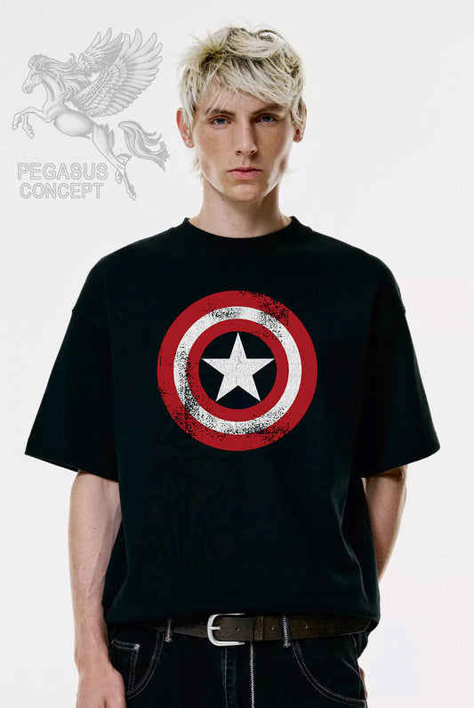Μπλούζα μακό Premium ποιότητας σε χρώμα μαύρο με τύπωμα Captain America