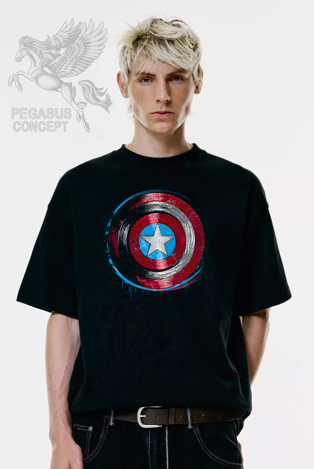 Μπλούζα μακό Premium ποιότητας σε χρώμα μαύρο με τύπωμα Captain America