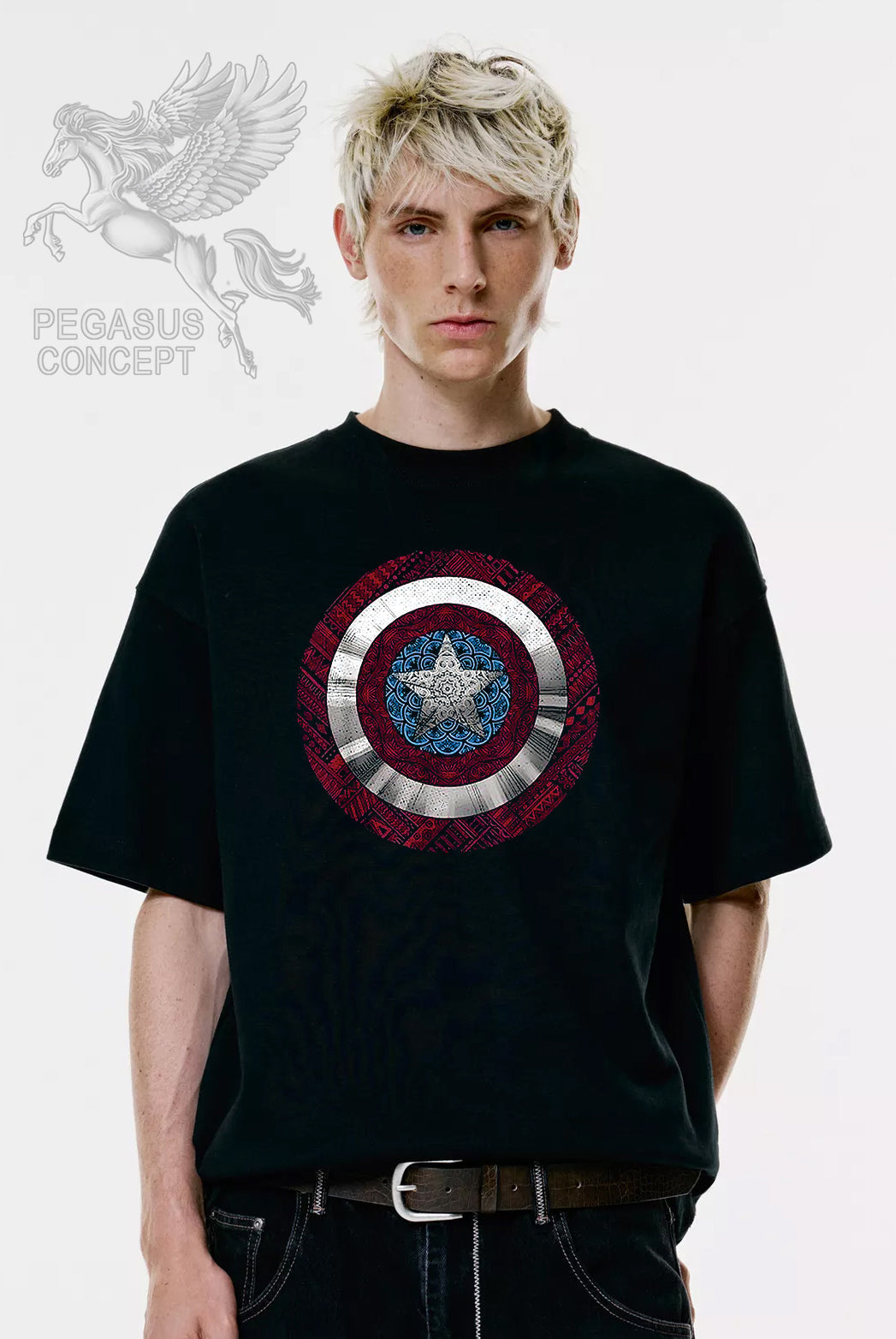 Μπλούζα μακό Premium ποιότητας σε χρώμα μαύρο με τύπωμα Captain America