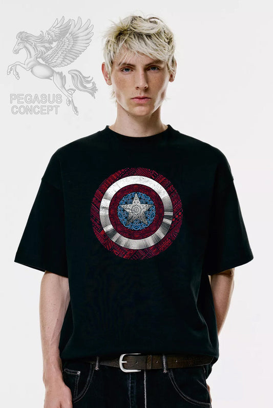 Μπλούζα μακό Premium ποιότητας σε χρώμα μαύρο με τύπωμα Captain America