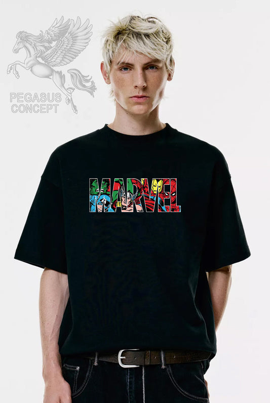 Μπλούζα μακό Premium ποιότητας σε χρώμα μαύρο με τύπωμα Marvel Logo