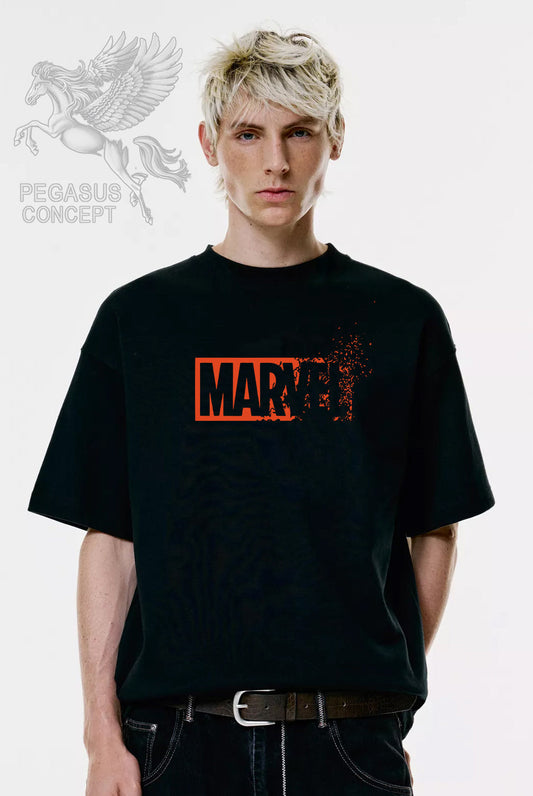 Μπλούζα μακό Premium ποιότητας σε χρώμα μαύρο με τύπωμα Marvel Logo Disolved