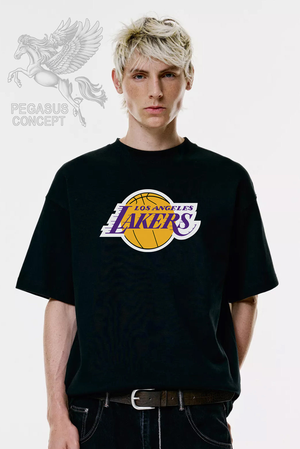Μπλούζα μακό Premium ποιότητας σε χρώμα μαύρο με τύπωμα Los Angeles Lakers
