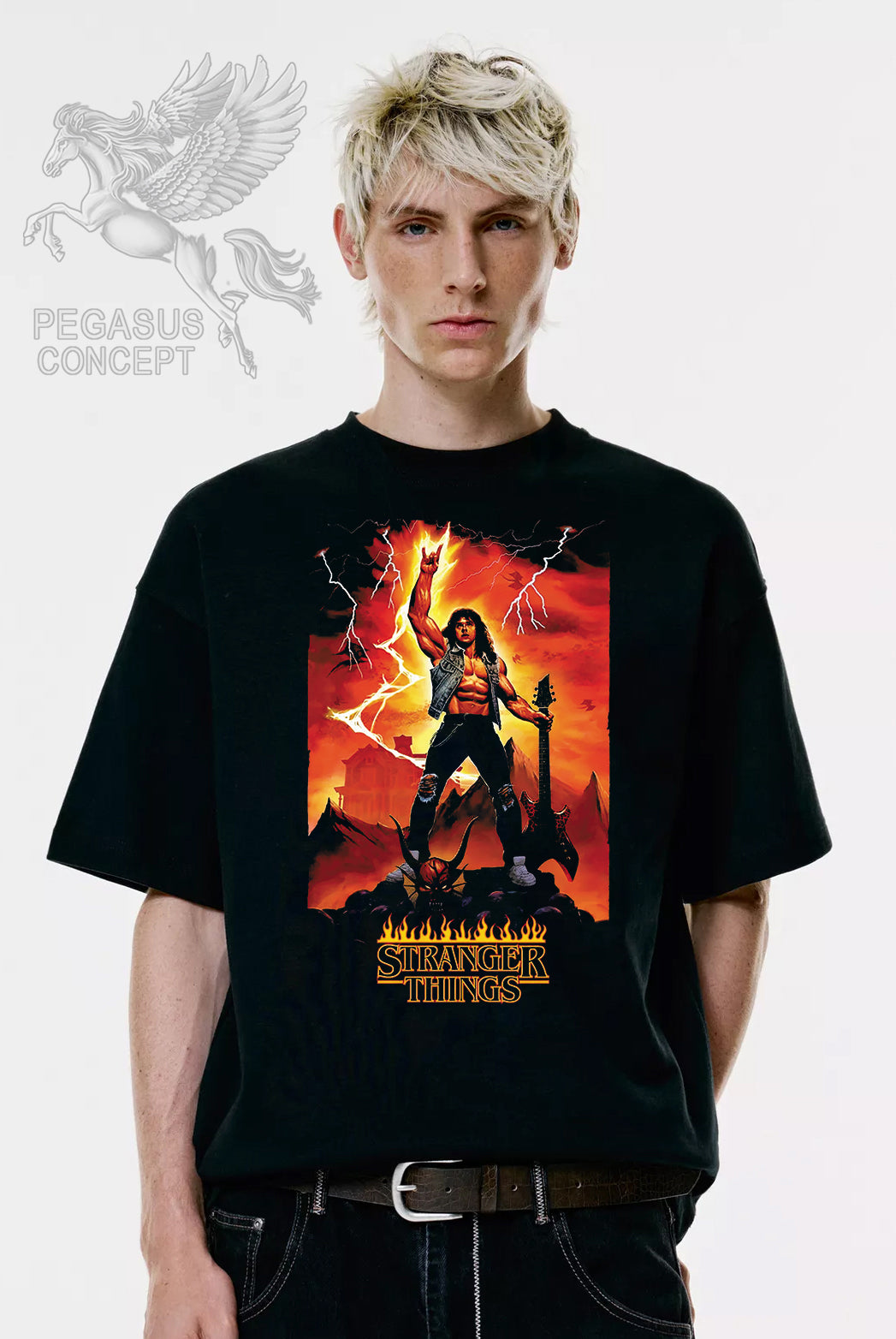 Μπλούζα μακό Premium ποιότητας σε χρώμα μαύρο με τύπωμα Stranger Things