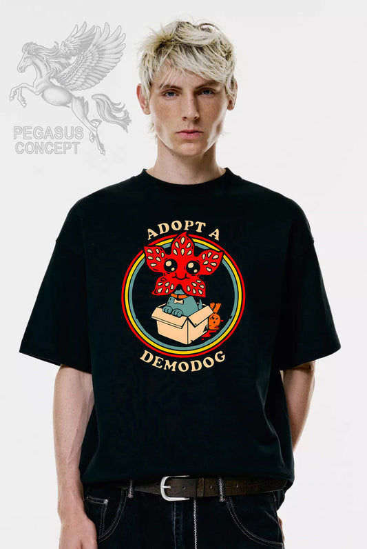 Μπλούζα μακό Premium ποιότητας σε χρώμα μαύρο με τύπωμα Stranger Things Demondog