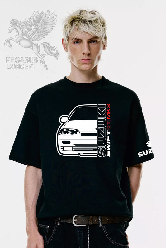 Μπλούζα μακό Premium ποιότητας σε χρώμα μαύρο με τύπωμα Suzuki Swift MK3