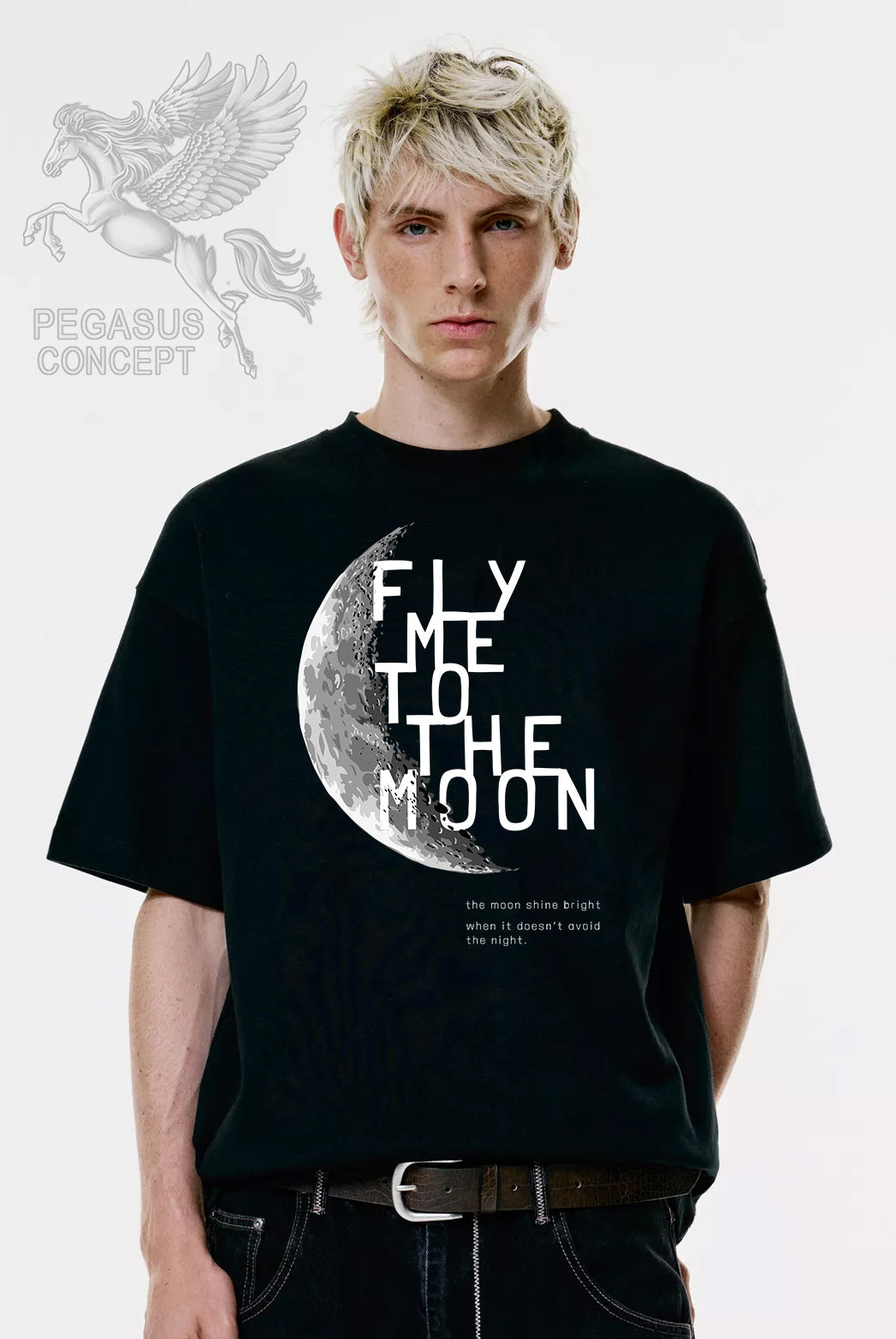 Μπλούζα μακό Premium ποιότητας σε χρώμα μαύρο με τύπωμα Fly me to the Moon