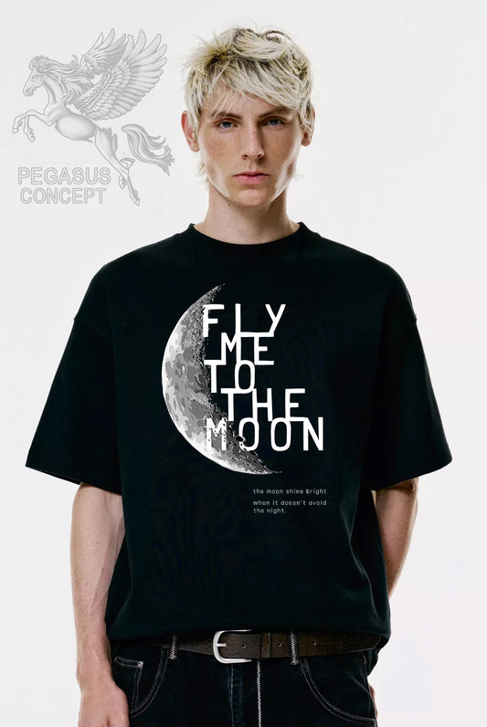 Μπλούζα μακό Premium ποιότητας σε χρώμα μαύρο με τύπωμα Fly me to the Moon
