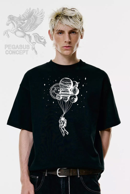 Μπλούζα μακό Premium ποιότητας σε χρώμα μαύρο με τύπωμα Astronaut Baloons