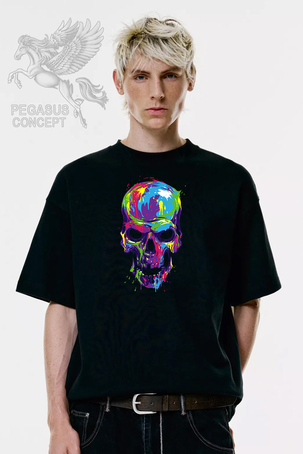 Μπλούζα μακό Premium ποιότητας σε χρώμα μαύρο με τύπωμα Colorful Skull