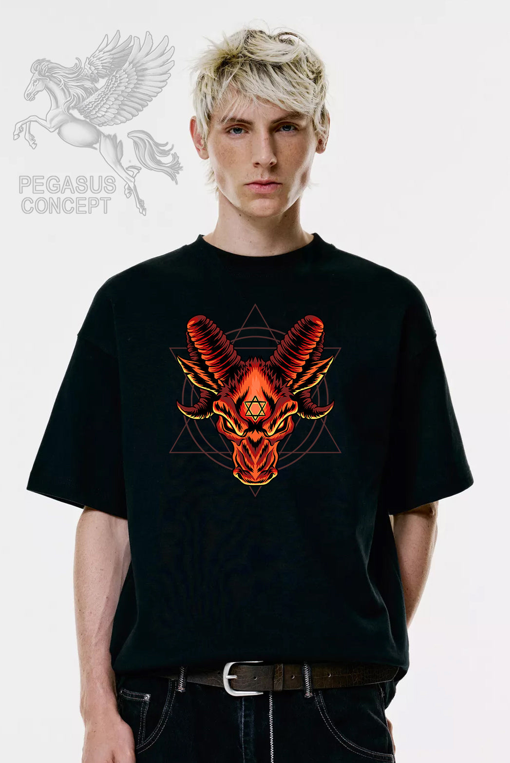 Μπλούζα μακό Premium ποιότητας σε χρώμα μαύρο με τύπωμα Pentalpha Demon