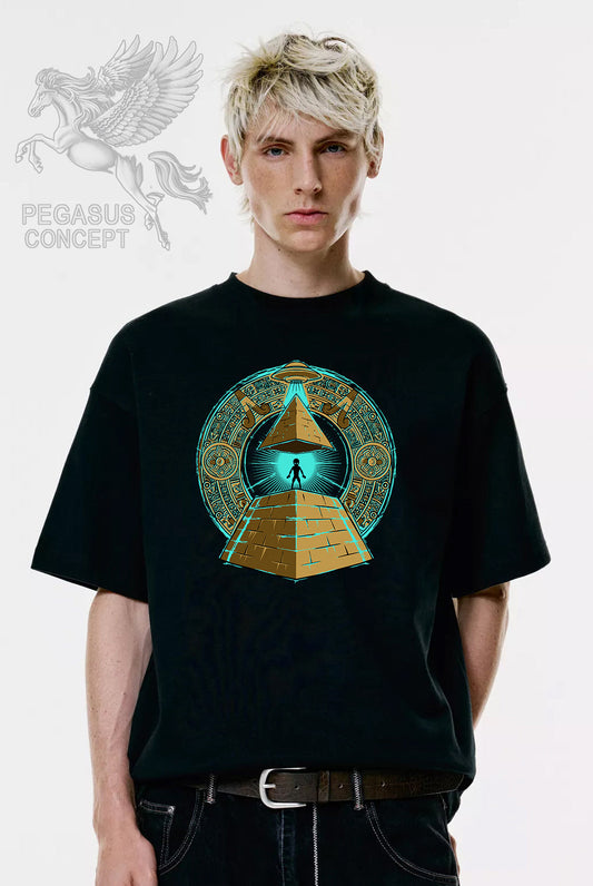 Μπλούζα μακό Premium ποιότητας σε χρώμα μαύρο με τύπωμα Pyramid Alien