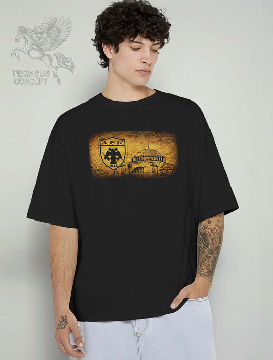 Μπλούζα μακό Premium ποιότητας σε χρώμα μαύρο με τύπωμα AEK Original Agia Sophia