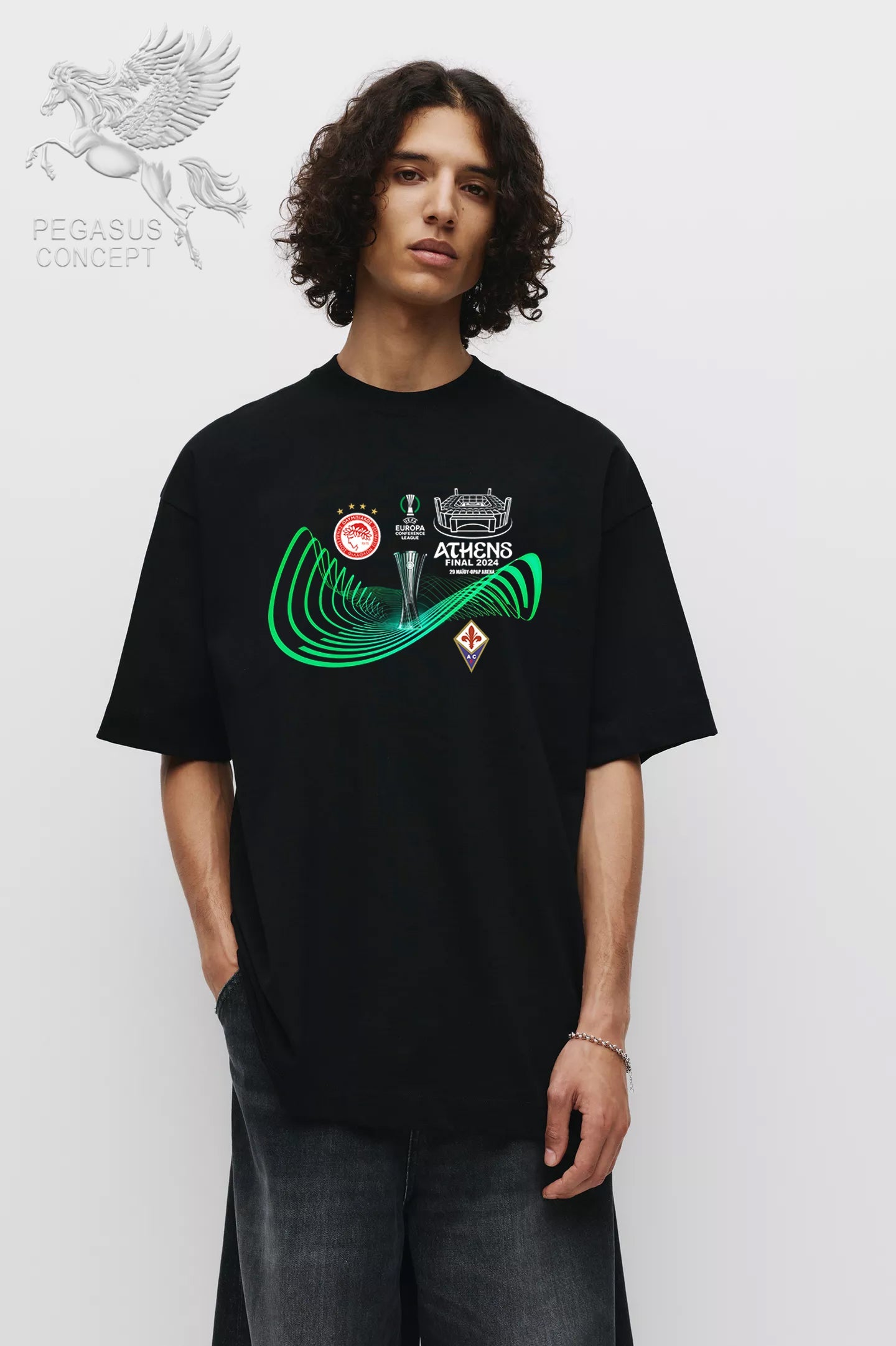 Μπλούζα μακό Premium ποιότητας σε χρώμα μαύρο με τύπωμα OSFP Conference Cup Winner - Ολυμπιακός