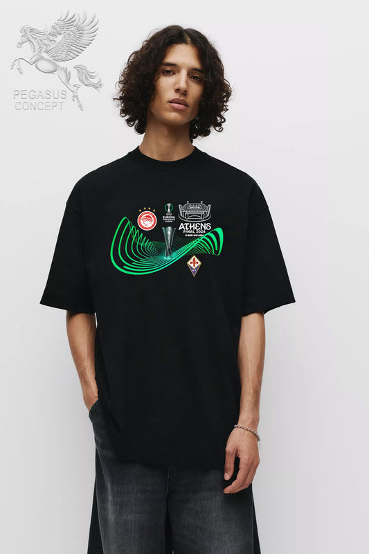 Μπλούζα μακό Premium ποιότητας σε χρώμα μαύρο με τύπωμα OSFP Conference Cup Winner - Ολυμπιακός