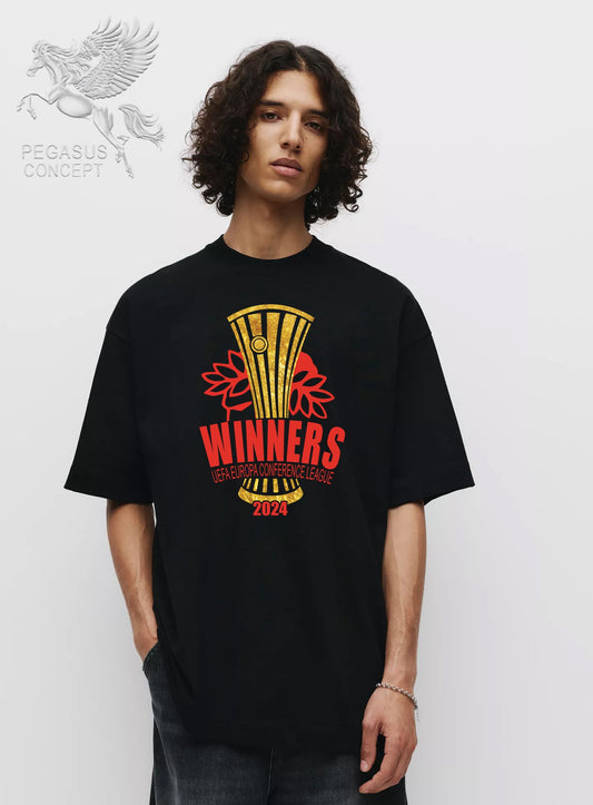Μπλούζα μακό Premium ποιότητας σε χρώμα μαύρο με τύπωμα OSFP Conference Cup Winner - Ολυμπιακός